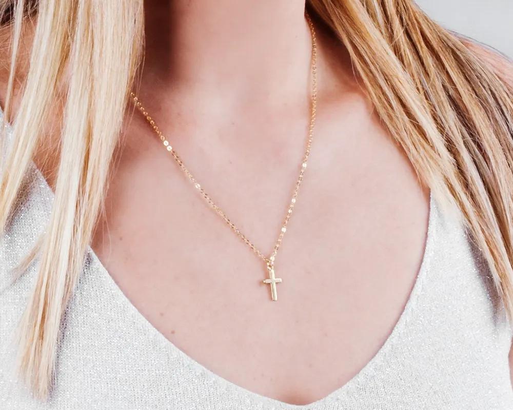 Gold Cross Necklace for Women, Minimalist Cross Pendant Necklaces, Length 16-18 Inches, Handmade Christian Jewelry, Religious Gift, Small Cross Necklace (Gold 16" 2" extender)
