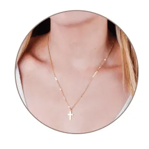 Gold Cross Necklace for Women, Minimalist Cross Pendant Necklaces, Length 16-18 Inches, Handmade Christian Jewelry, Religious Gift, Small Cross Necklace (Gold 16" 2" extender)