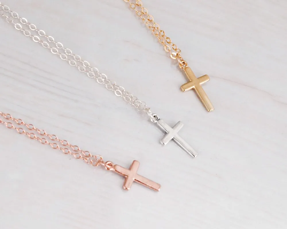 Gold Cross Necklace for Women, Minimalist Cross Pendant Necklaces, Length 16-18 Inches, Handmade Christian Jewelry, Religious Gift, Small Cross Necklace (Gold 16" 2" extender)