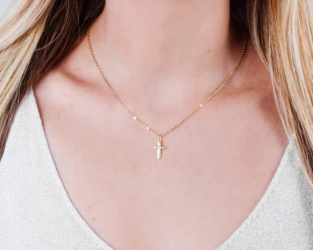 Gold Cross Necklace for Women, Minimalist Cross Pendant Necklaces, Length 16-18 Inches, Handmade Christian Jewelry, Religious Gift, Small Cross Necklace (Gold 16" 2" extender)