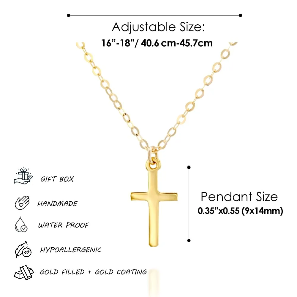 Gold Cross Necklace for Women, Minimalist Cross Pendant Necklaces, Length 16-18 Inches, Handmade Christian Jewelry, Religious Gift, Small Cross Necklace (Gold 16" 2" extender)