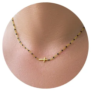 Gold Cross Necklaces for Women, Necklaces for Teen Girls - Dainty Sideways Cross Necklace, Christian Jewelry, Quinceaera Gifts, Gold Cross Necklace for Women and Girls