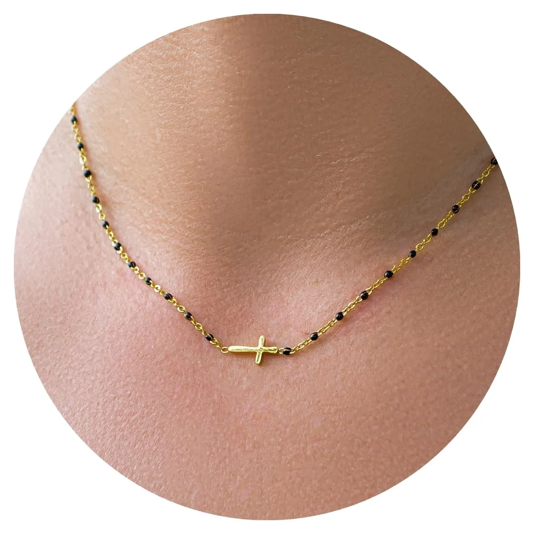 Gold Cross Necklaces for Women, Necklaces for Teen Girls - Dainty Sideways Cross Necklace, Christian Jewelry, Quinceaera Gifts, Gold Cross Necklace for Women and Girls