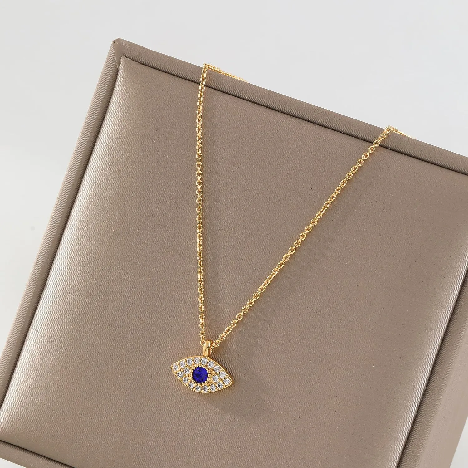 Gold Evil Eye Necklace,14K Gold Plated Dainty Solitaire Minimalist Diamond Evil Eye Simple Necklace For Women Gold Jewelry Gifts