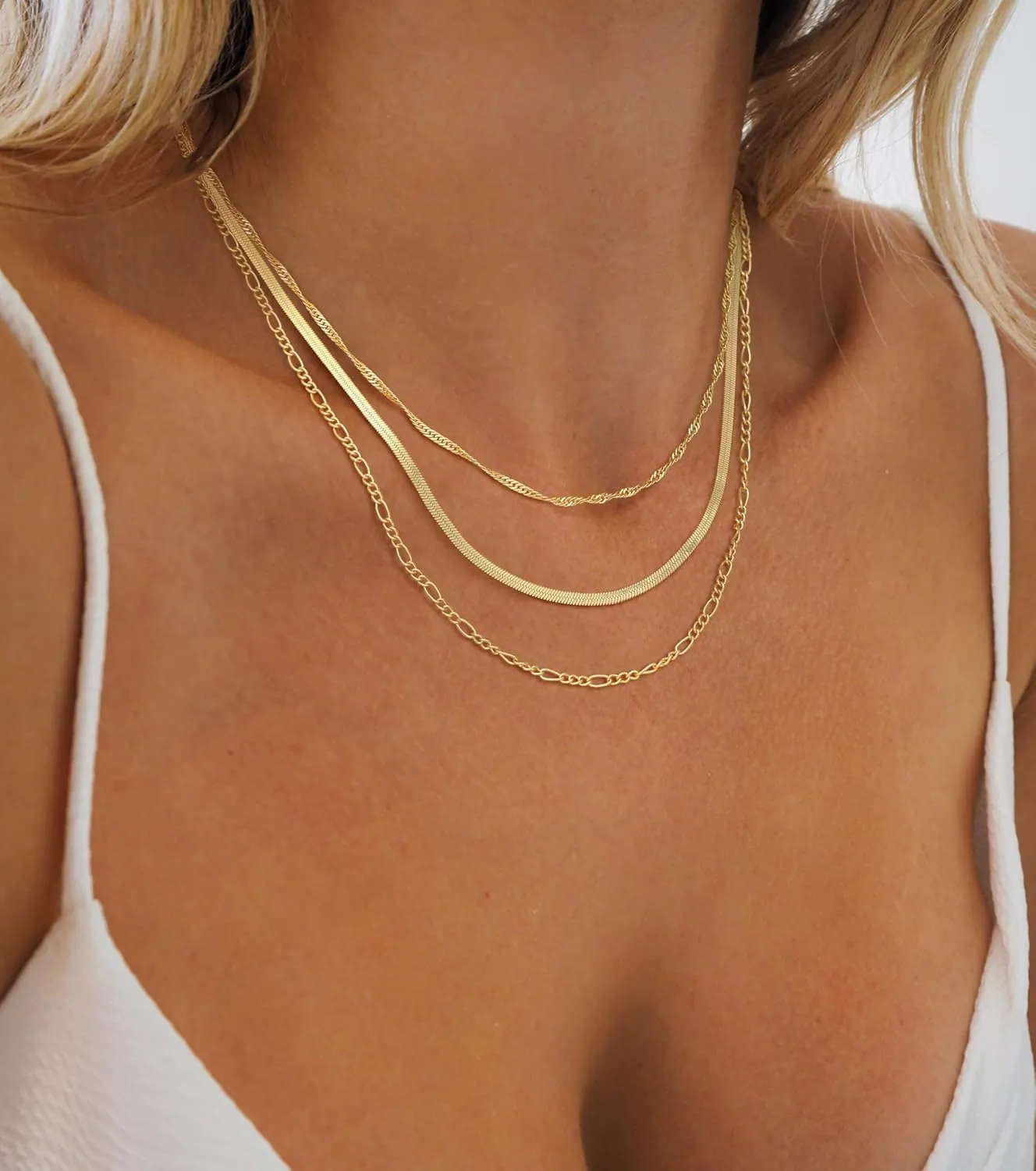 Gold Herringbone Necklace for Women, Dainty Layered Gold Necklaces Snake Simple 14K Gold Plated Chain Choker Necklaces Stack Chunky Trendy Gold Jewelry Gift for Women