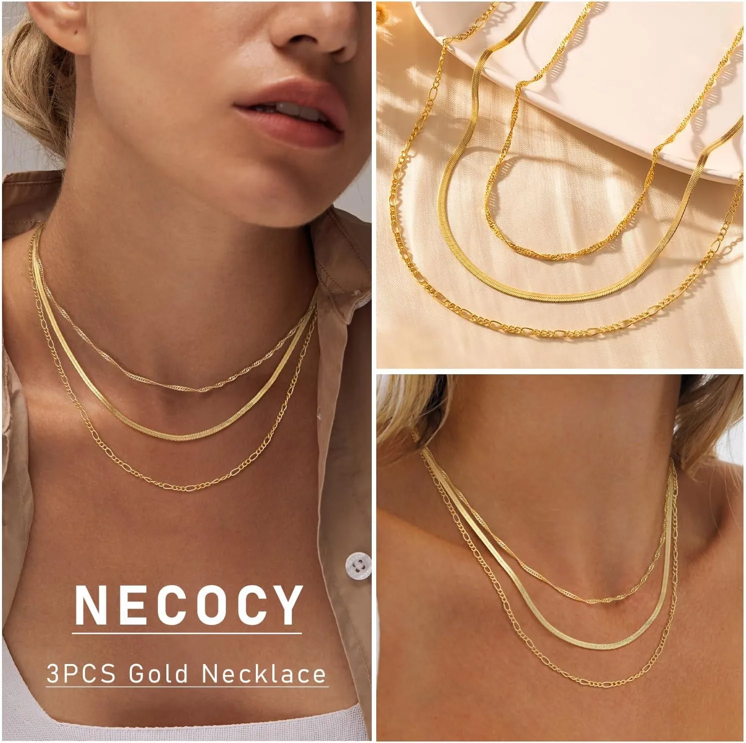 Gold Herringbone Necklace for Women, Dainty Layered Gold Necklaces Snake Simple 14K Gold Plated Chain Choker Necklaces Stack Chunky Trendy Gold Jewelry Gift for Women