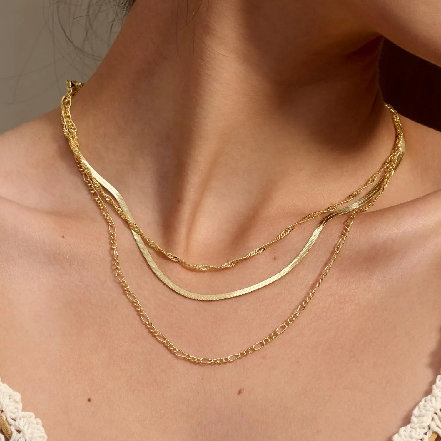 Gold Herringbone Necklace for Women, Dainty Layered Gold Necklaces Snake Simple 14K Gold Plated Chain Choker Necklaces Stack Chunky Trendy Gold Jewelry Gift for Women