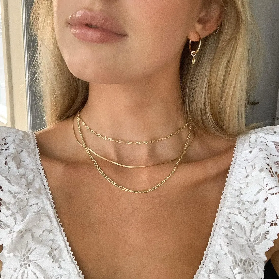 Gold Herringbone Necklace for Women, Dainty Layered Gold Necklaces Snake Simple 14K Gold Plated Chain Choker Necklaces Stack Chunky Trendy Gold Jewelry Gift for Women