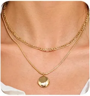 Gold Layered Necklace for Women Dainty Pendant Choker Gold Plated Stackable Necklaces Minimalist Trendy Jewelry
