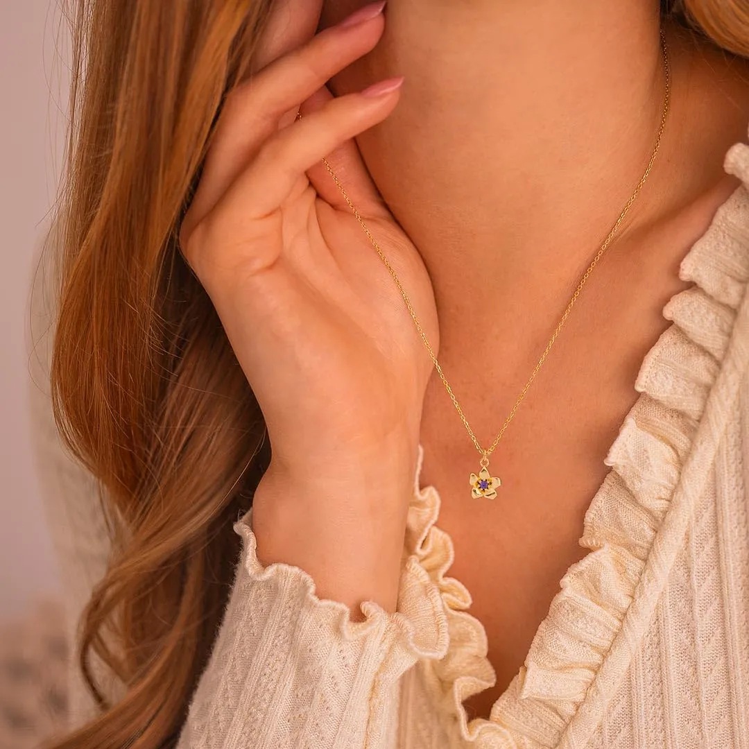 Gold Necklace for Women-14K Gold Plated Dainty Birth Flower Necklace Floral Birthstone Necklace for Women Birth Month Flower Necklace Jewelry