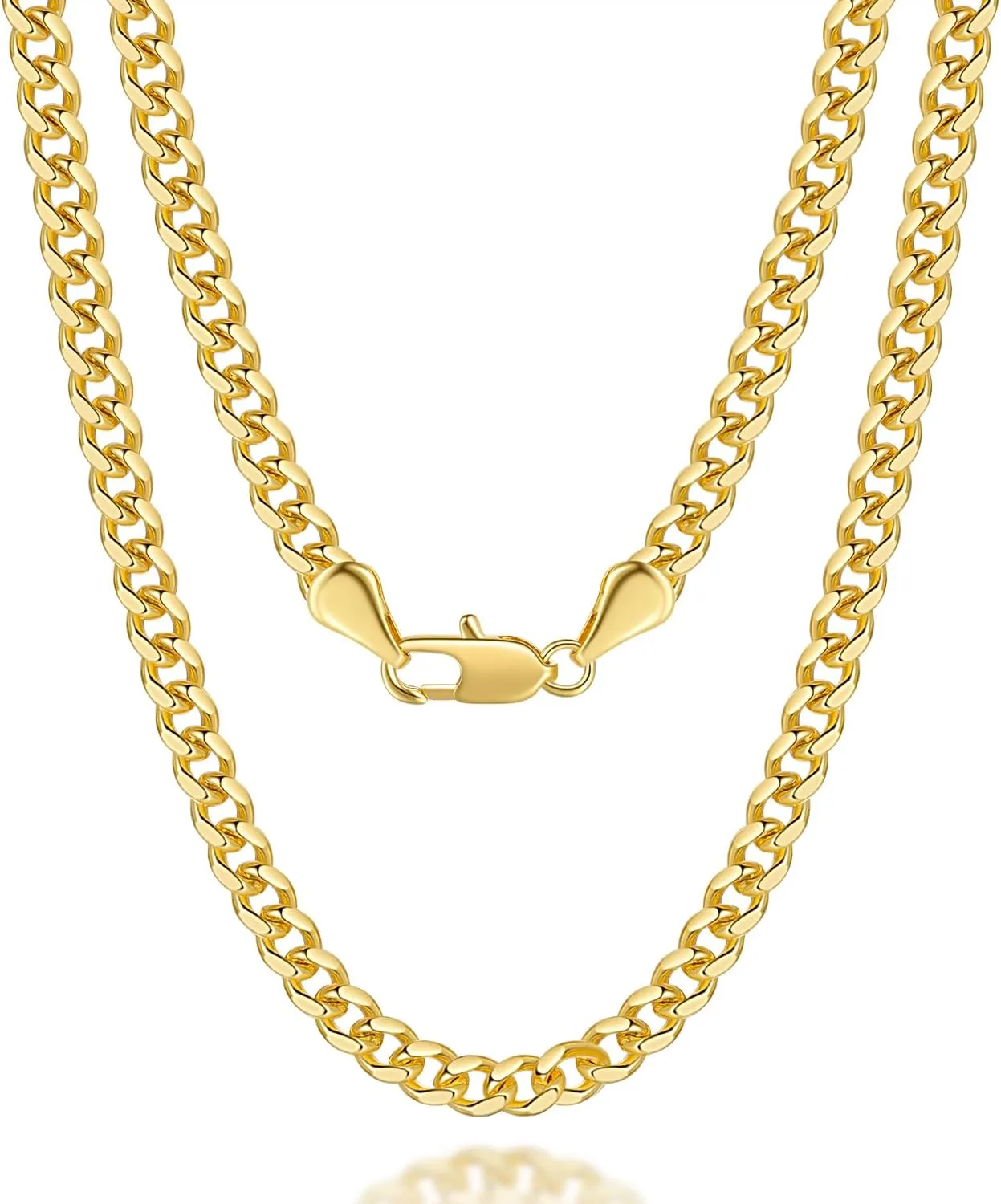 Gold Necklace for Women 4.3mm Wide 14K Gold Cuban Link Chain Necklaces for Men Dual-Gender Non Tarnish Necklaces Men's Necklace Chain 16-30 Inches