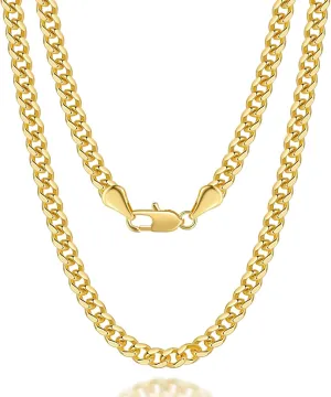 Gold Necklace for Women 4.3mm Wide 14K Gold Cuban Link Chain Necklaces for Men Dual-Gender Non Tarnish Necklaces Men's Necklace Chain 16-30 Inches