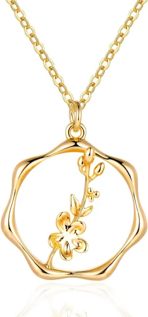 Gold Necklace for Women Layered Birth Flower Necklaces 18K Gold Plated Custom Birth Month Floral Necklaces Paperclip Chain Necklace Women Anniversary Birthday Gifts for Women