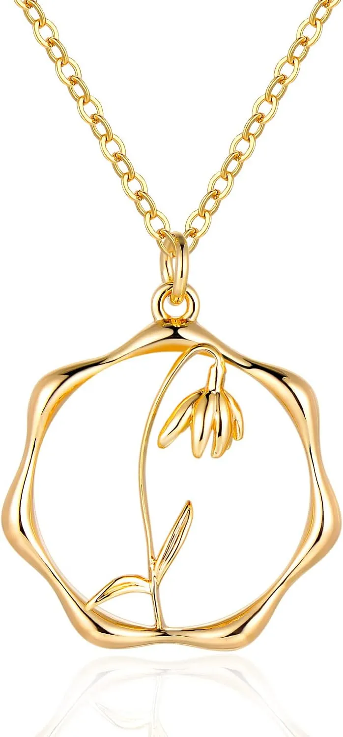 Gold Necklace for Women Layered Birth Flower Necklaces 18K Gold Plated Custom Birth Month Floral Necklaces Paperclip Chain Necklace Women Anniversary Birthday Gifts for Women