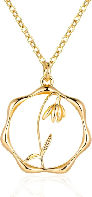 Gold Necklace for Women Layered Birth Flower Necklaces 18K Gold Plated Custom Birth Month Floral Necklaces Paperclip Chain Necklace Women Anniversary Birthday Gifts for Women
