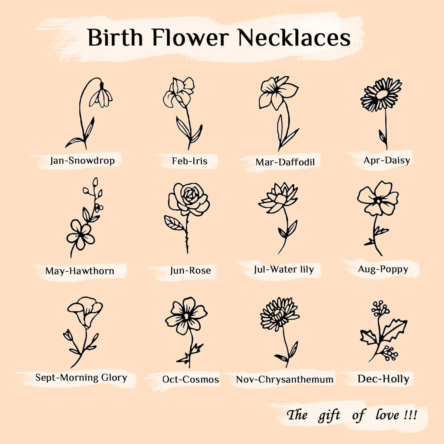 Gold Necklace for Women Layered Birth Flower Necklaces 18K Gold Plated Custom Birth Month Floral Necklaces Paperclip Chain Necklace Women Anniversary Birthday Gifts for Women