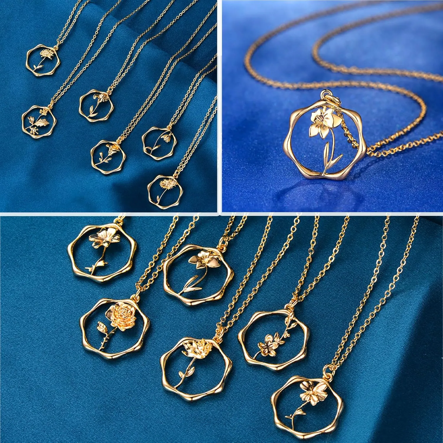 Gold Necklace for Women Layered Birth Flower Necklaces 18K Gold Plated Custom Birth Month Floral Necklaces Paperclip Chain Necklace Women Anniversary Birthday Gifts for Women