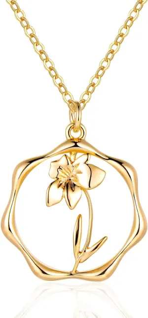 Gold Necklace for Women Layered Birth Flower Necklaces 18K Gold Plated Custom Birth Month Floral Necklaces Paperclip Chain Necklace Women Anniversary Birthday Gifts for Women