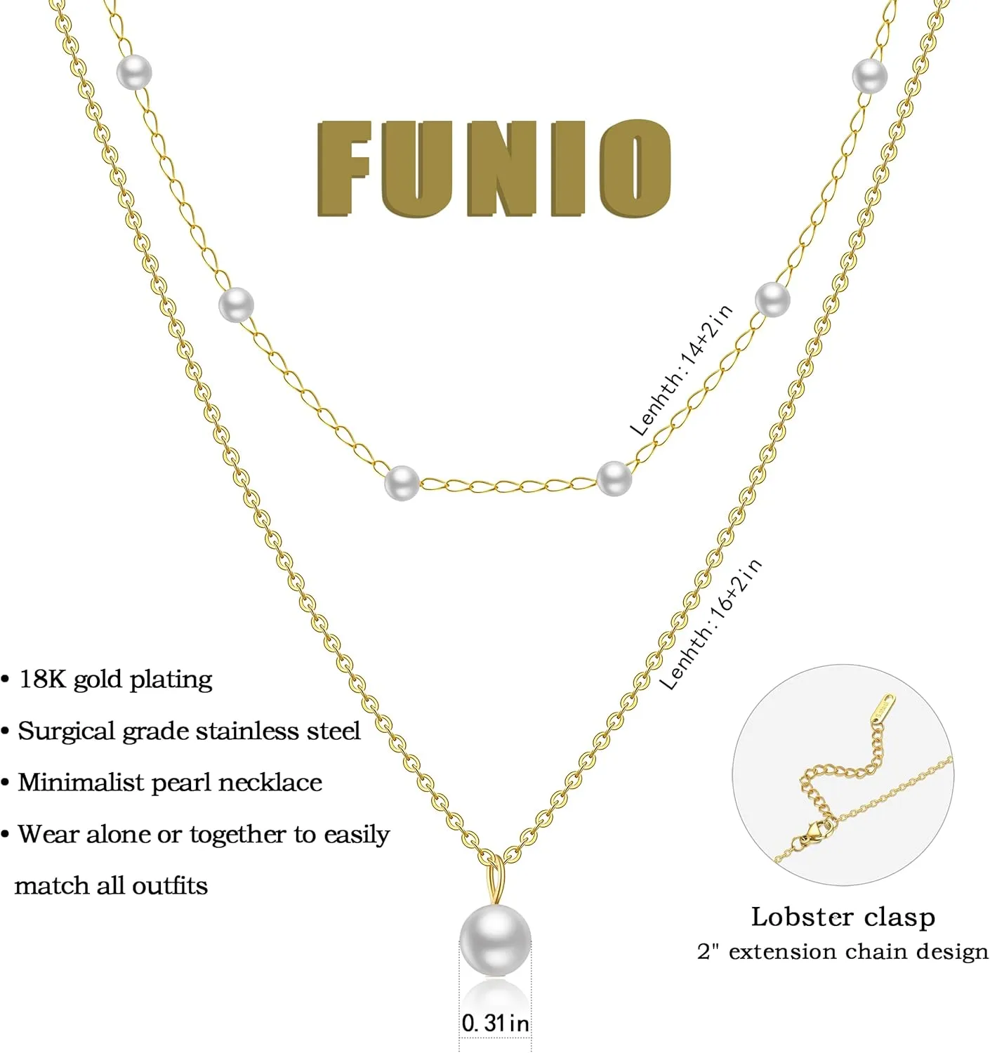 Gold Pearl Necklaces for Women, 18K Gold Plated Layered Necklace for Women Dainty Pearl Choker Necklace Pendant Trendy Simple Jewelry Gifts