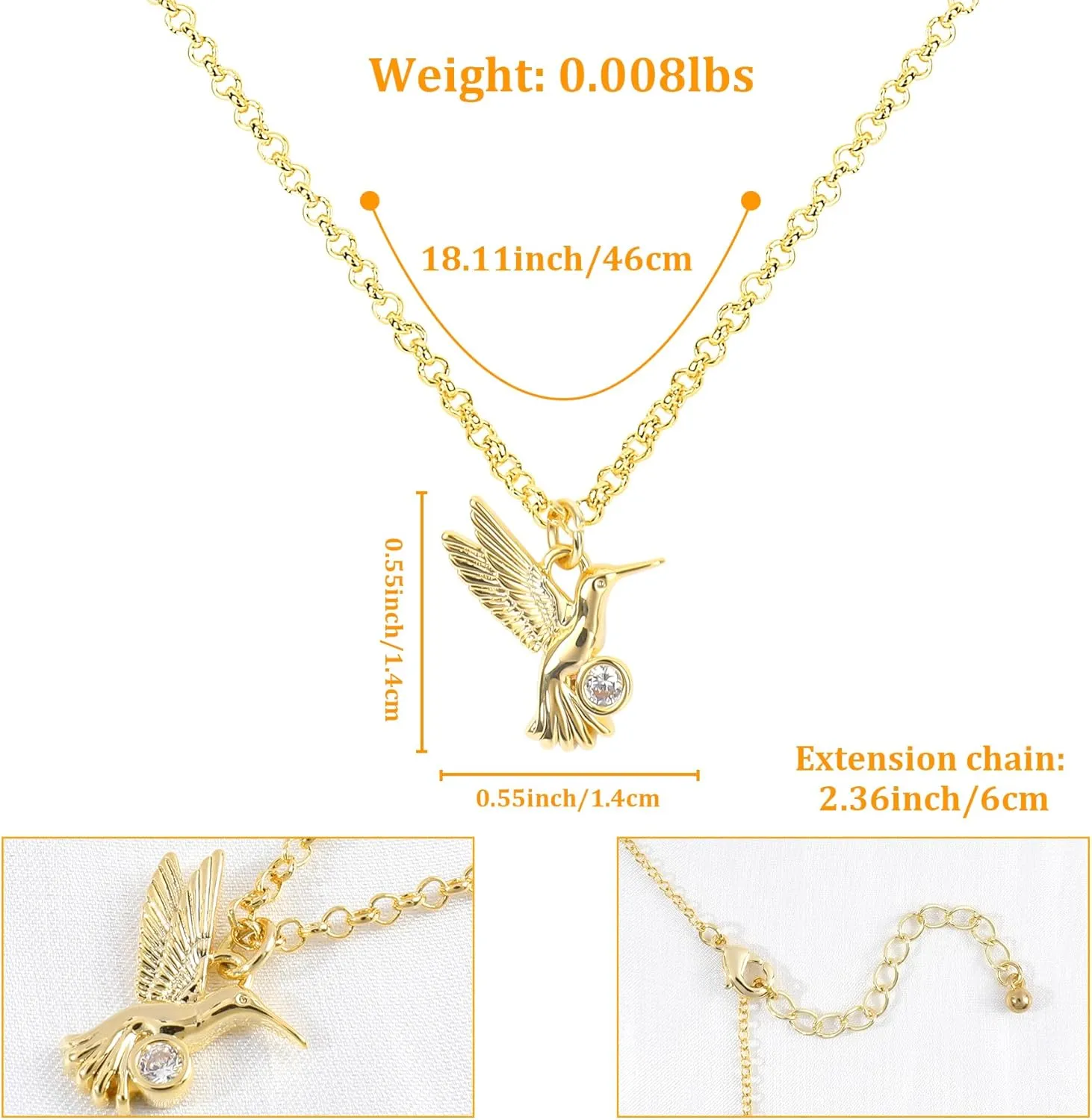 Gold Pendant Necklace for Women 14K Gold Plated Flower Mushroom Hummingbird Airplane North Star Charm Necklace with CZ Adjustable Chain Simple Statement Necklace Trendy Jewelry Gift for Women Men