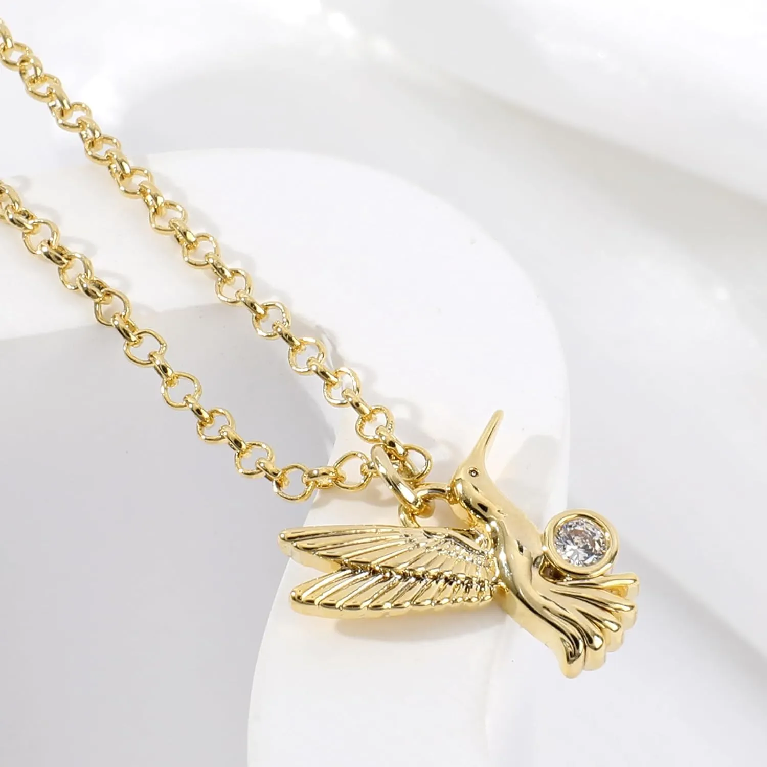 Gold Pendant Necklace for Women 14K Gold Plated Flower Mushroom Hummingbird Airplane North Star Charm Necklace with CZ Adjustable Chain Simple Statement Necklace Trendy Jewelry Gift for Women Men