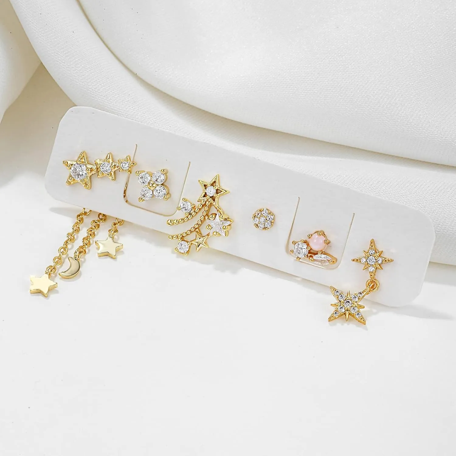 Gold Plated Earrings Dainty Earring Sets for Multiple Piercing Mini Huggie Dangle Hoop with CZ Green Lizard Asymmetrical Cartilage Studs for Women