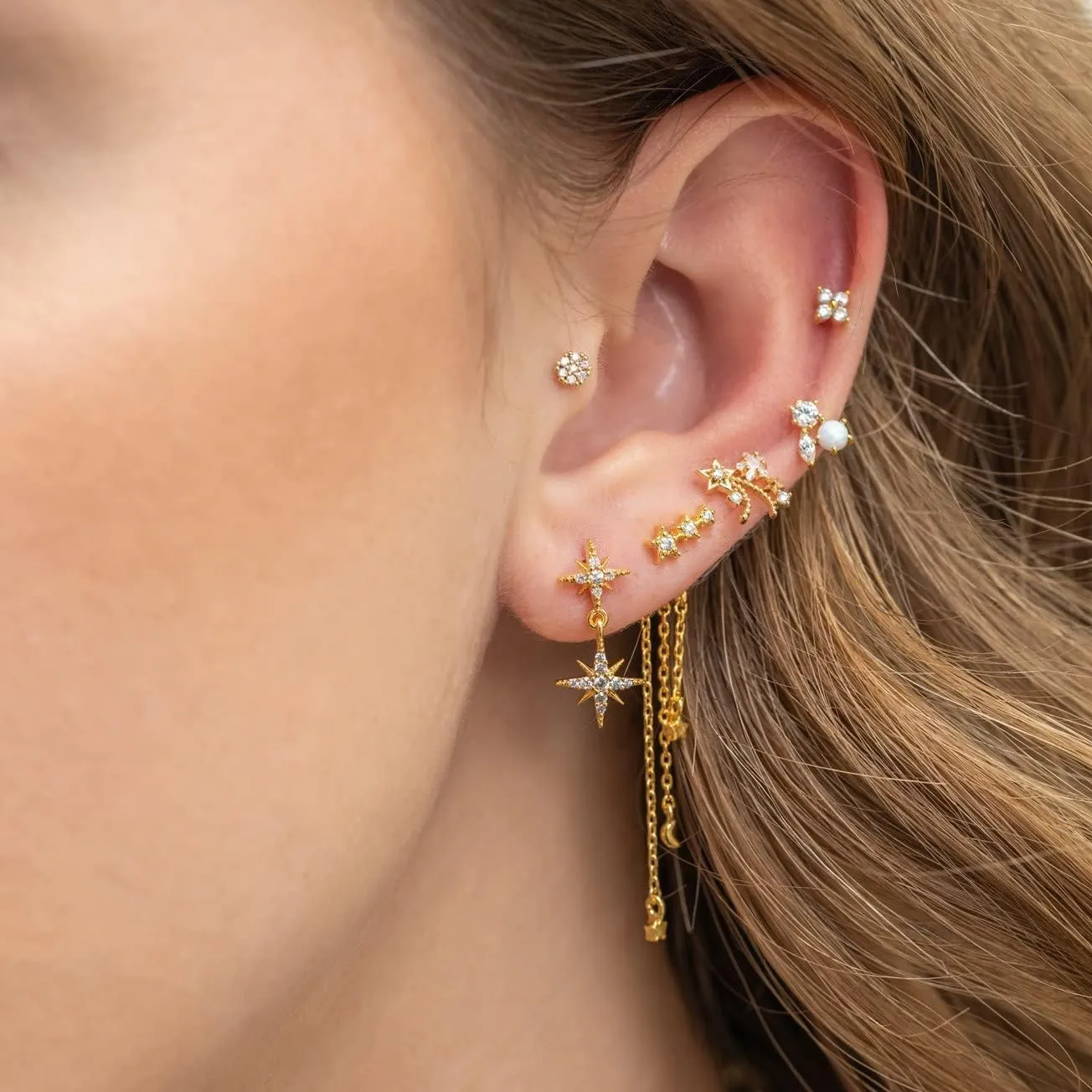 Gold Plated Earrings Dainty Earring Sets for Multiple Piercing Mini Huggie Dangle Hoop with CZ Green Lizard Asymmetrical Cartilage Studs for Women