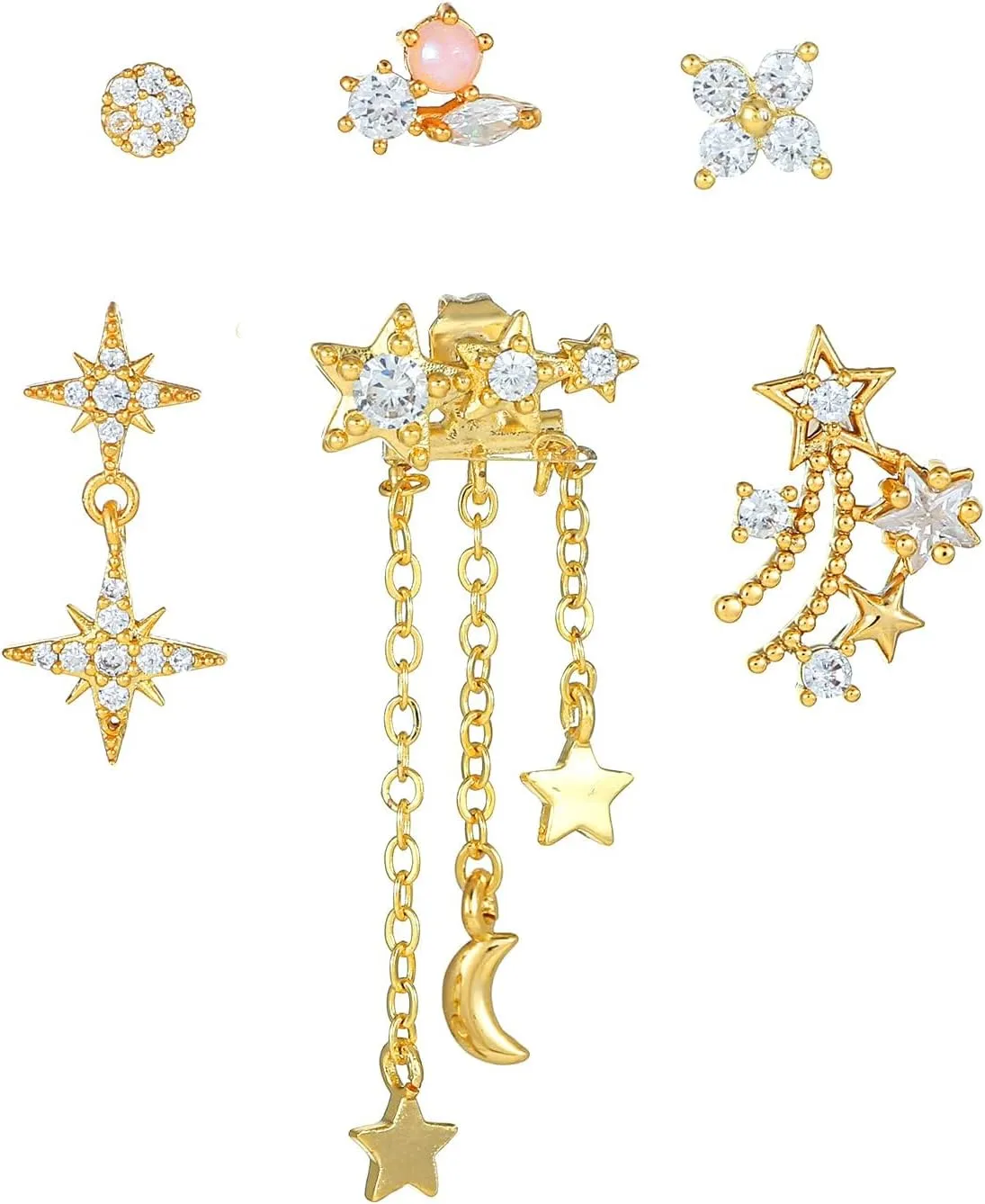 Gold Plated Earrings Dainty Earring Sets for Multiple Piercing Mini Huggie Dangle Hoop with CZ Green Lizard Asymmetrical Cartilage Studs for Women