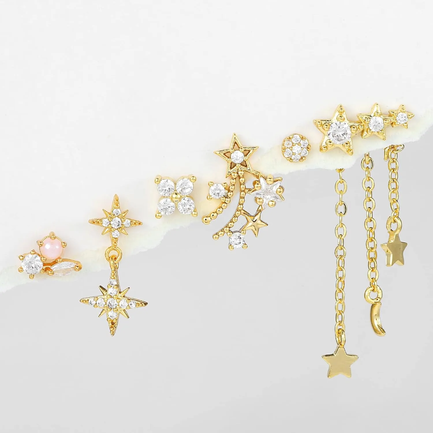 Gold Plated Earrings Dainty Earring Sets for Multiple Piercing Mini Huggie Dangle Hoop with CZ Green Lizard Asymmetrical Cartilage Studs for Women