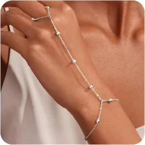Gold Silver Hand Chain Bracelet for Women, Ring Bracelet Hand Chain Dainty Finger Ring Slave Bracelet Gold Silver Hand Jewelry for Women Trendy