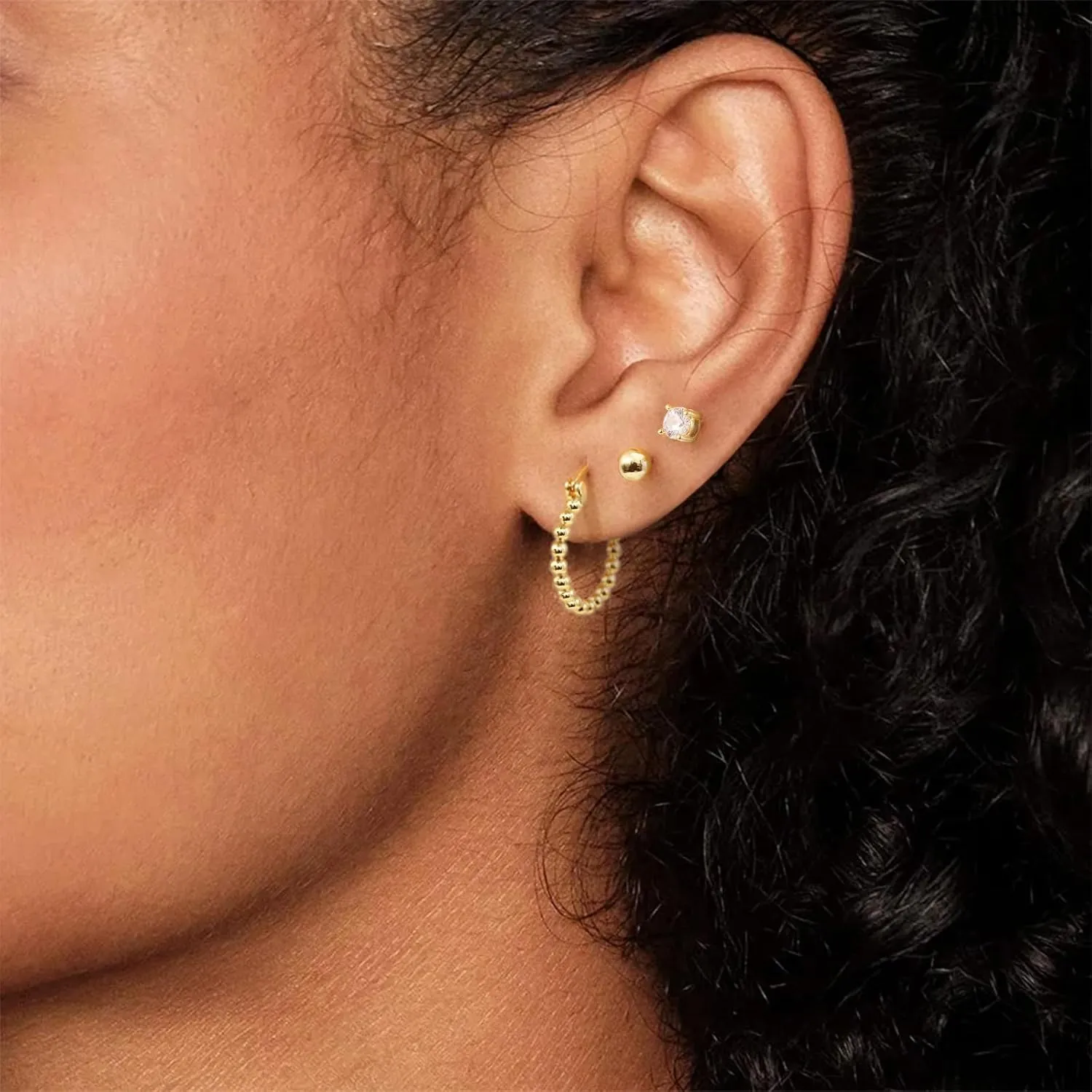 Gold/Silver Hoop Earrings Set for Women,18K Gold Plated Dainty Huggie Earrings Hypoallergenic,Lightweight Stud Earring Stacks for Sensitive Ears Jewelry