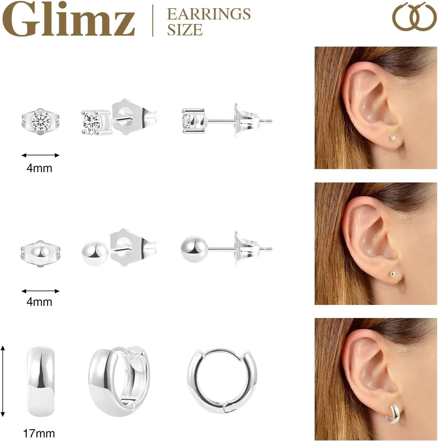Gold/Silver Hoop Earrings Set for Women,18K Gold Plated Dainty Huggie Earrings Hypoallergenic,Lightweight Stud Earring Stacks for Sensitive Ears Jewelry