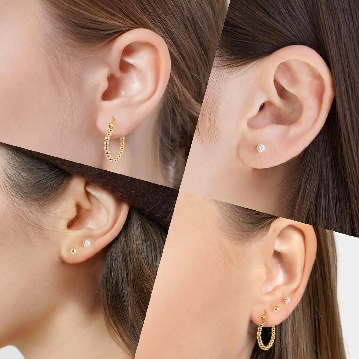 Gold/Silver Hoop Earrings Set for Women,18K Gold Plated Dainty Huggie Earrings Hypoallergenic,Lightweight Stud Earring Stacks for Sensitive Ears Jewelry