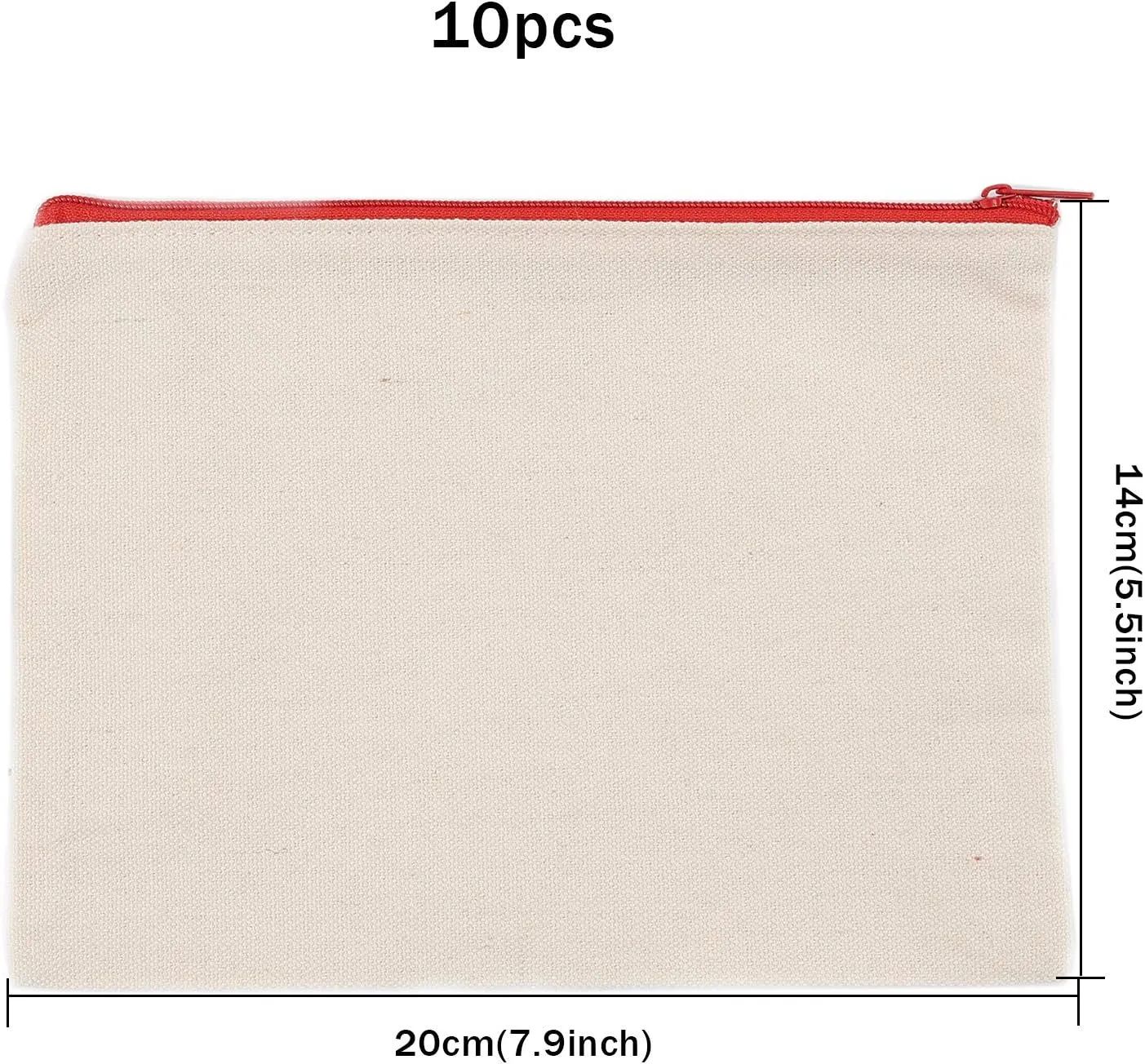 GORGECRAFT 10 Pack Canvas Makeup Zipper Bags DIY Craft Blank Bags Cotton Canvas Pencil Case Multipurpose Cosmetic Travel Toiletry Pouch (Red, 8 x 5.5 inch)
