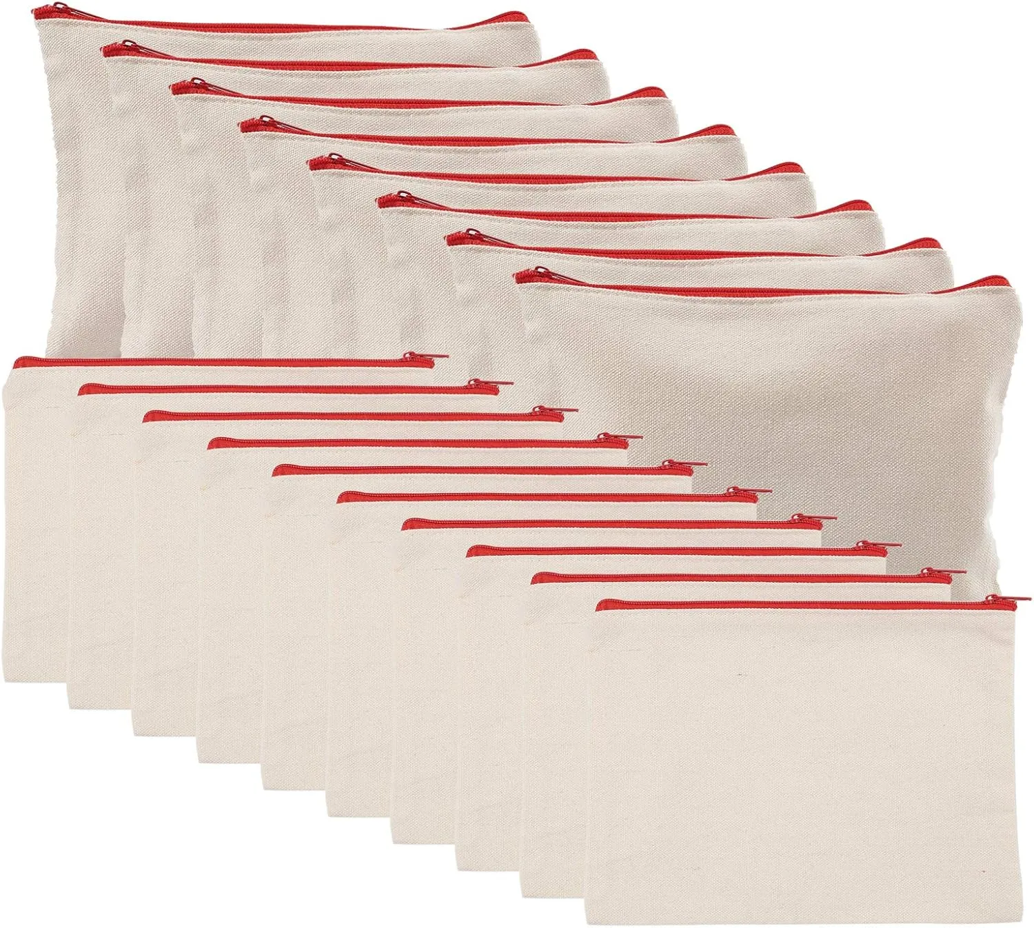 GORGECRAFT 10 Pack Canvas Makeup Zipper Bags DIY Craft Blank Bags Cotton Canvas Pencil Case Multipurpose Cosmetic Travel Toiletry Pouch (Red, 8 x 5.5 inch)