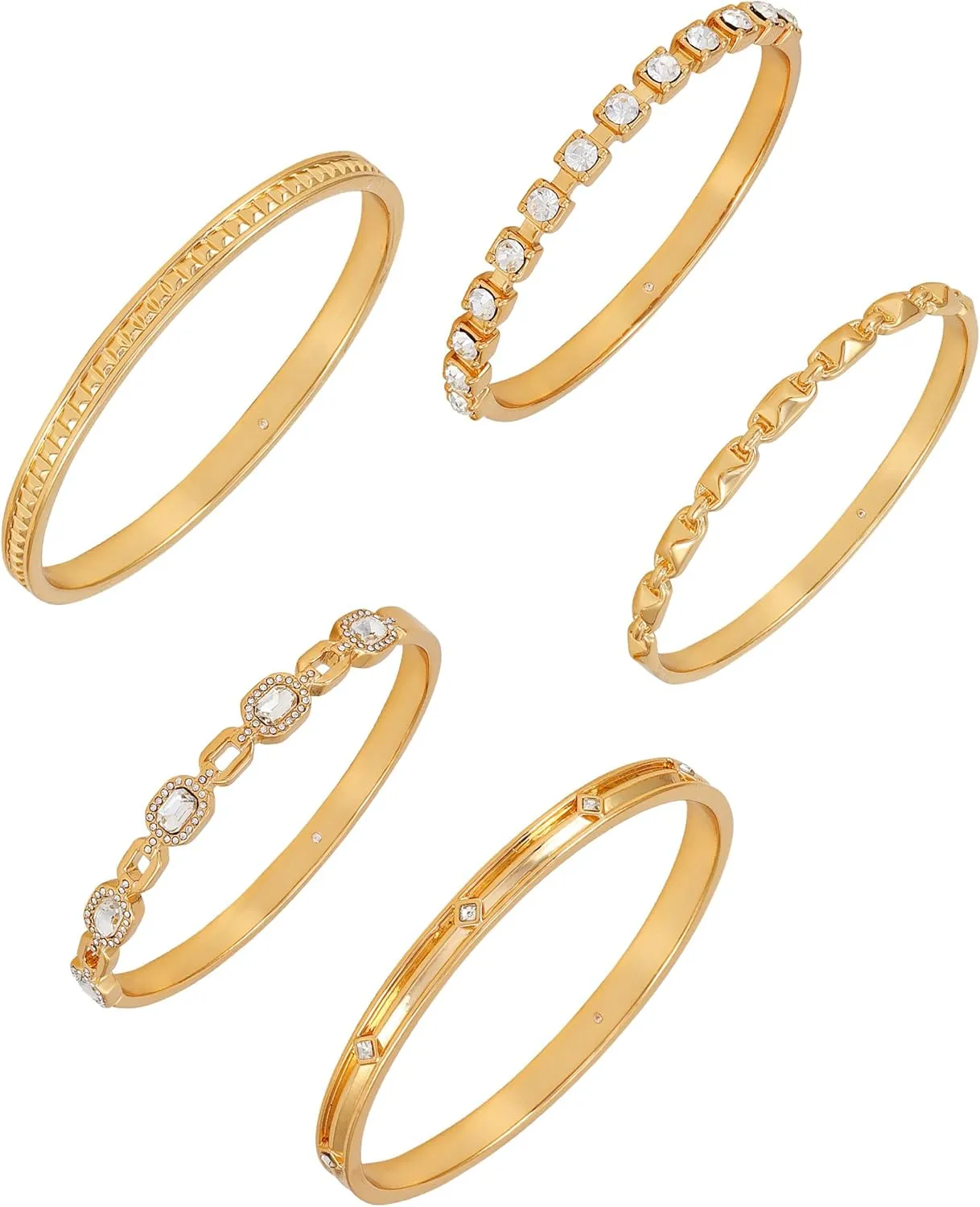 GUESS Goldtone Crystal Stone 5 Piece Bangle Bracelet Set