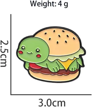 Hamburger Turtle Brooch Enamel Pin for Women Girls Funny Cute Animal Lapel Pins Cartoon Novelty Fastfood Burger Badge Kawaii Food Brooches Backpack Clothes Hat Jacket Decorate Friendship Gift