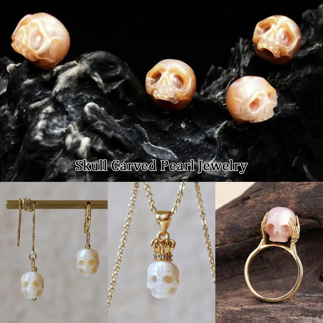 Hand-Carved Skull Pearl Ring - 7mm Freshwater Pearl - Wedding, Promise, Anniversary, Romantic, Punk, Gothic Jewelry Gift
