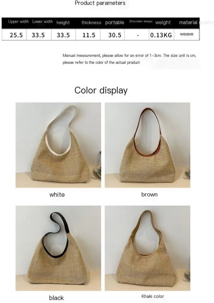 Handbag Summer Bag Woven Tote Bag Straw Bag Holiday Style Beach Messenger Bag Shoulder Bag Straw Bags Handbag(Brown)