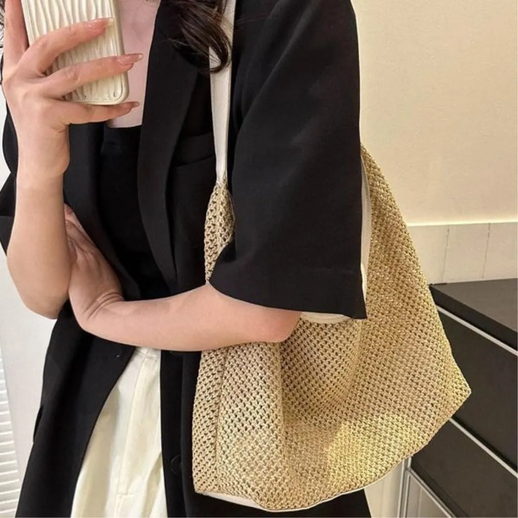 Handbag Summer Bag Woven Tote Bag Straw Bag Holiday Style Beach Messenger Bag Shoulder Bag Straw Bags(Brown)