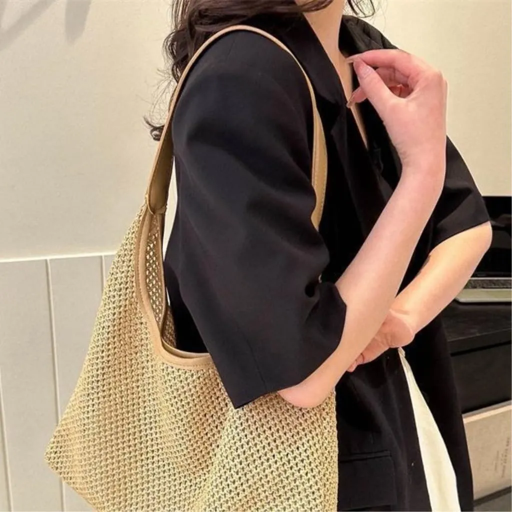 Handbag Summer Bag Woven Tote Bag Straw Bag Holiday Style Beach Messenger Bag Shoulder Bag Straw Bags(Brown)