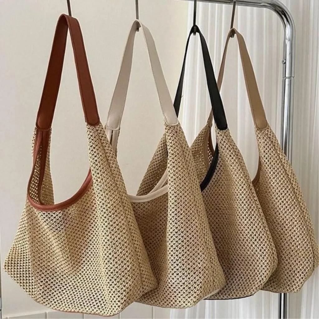 Handbag Summer Bag Woven Tote Bag Straw Bag Holiday Style Beach Messenger Bag Shoulder Bag Straw Bags(Brown)