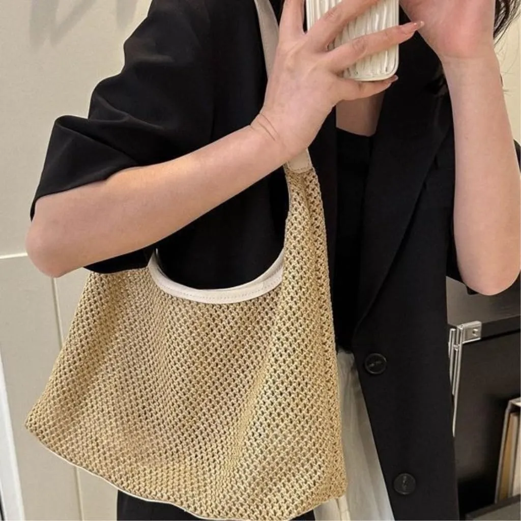 Handbag Summer Bag Woven Tote Bag Straw Bag Holiday Style Beach Messenger Bag Shoulder Bag Straw Bags(Brown)