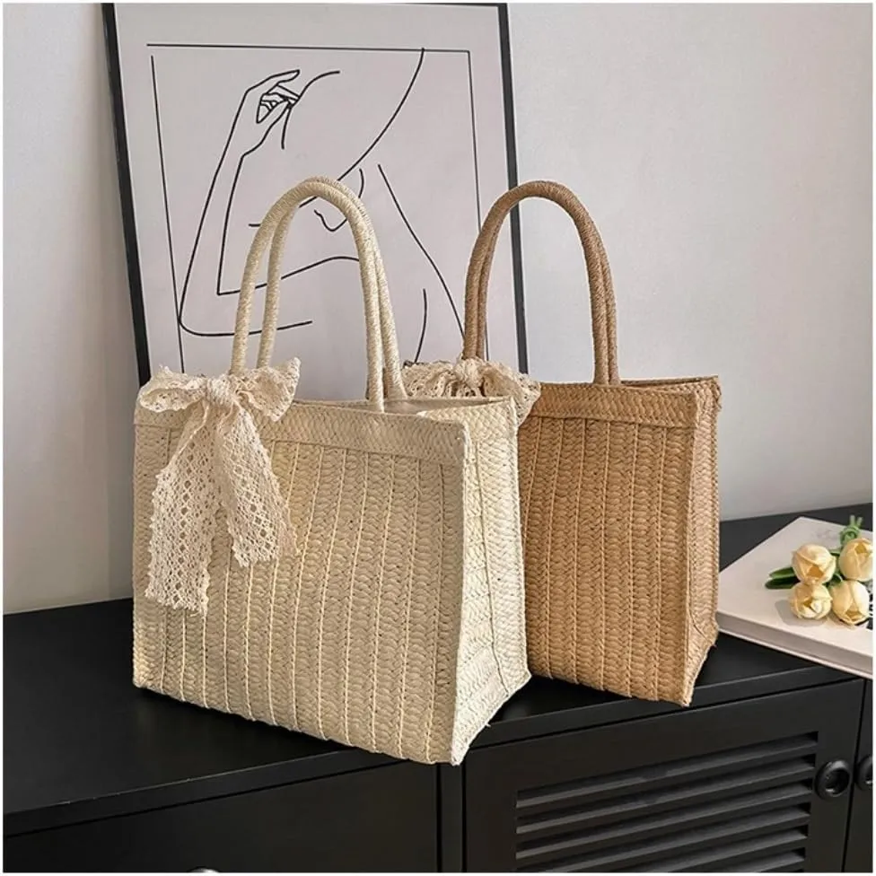 Handbag Woven Bag Women's Bag 2024 New Niche Shoulder Bag Women's Tote Straw Woven Bag Beach Straw Bags(Brown)