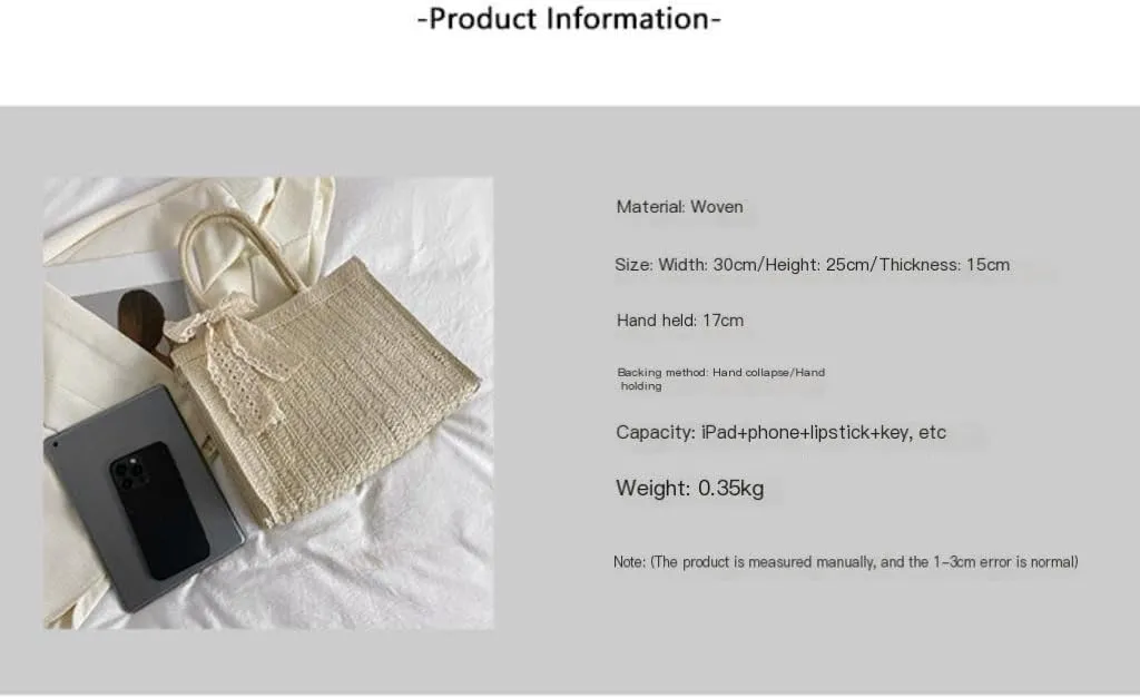 Handbag Woven Bag Women's Bag 2024 New Niche Shoulder Bag Women's Tote Straw Woven Bag Beach Straw Bags(Brown)