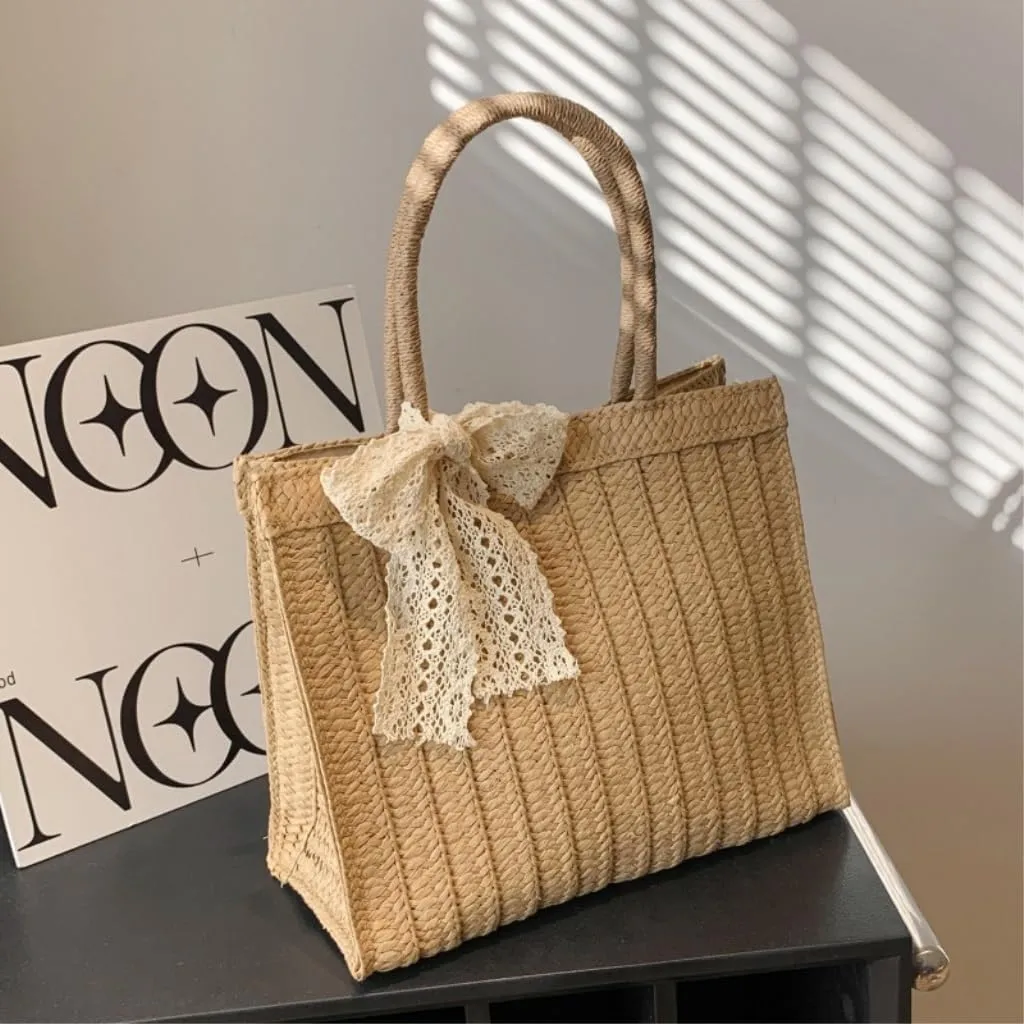 Handbag Woven Bag Women's Bag 2024 New Niche Shoulder Bag Women's Tote Straw Woven Bag Beach Straw Bags(Brown)