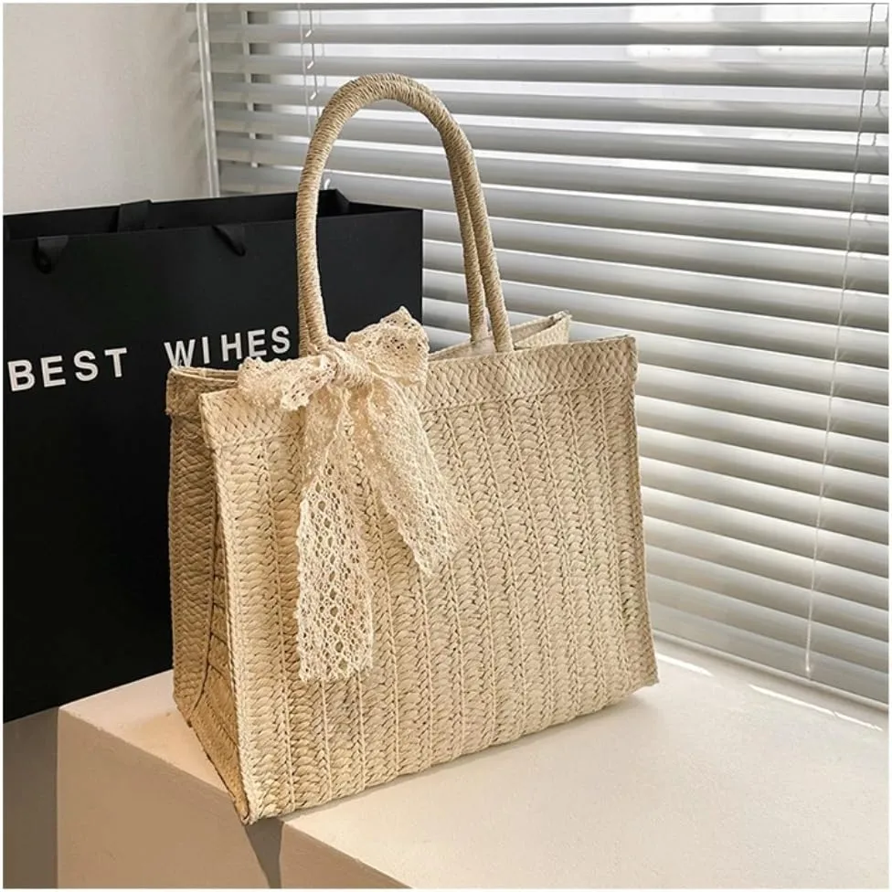 Handbag Woven Bag Women's Bag 2024 New Niche Shoulder Bag Women's Tote Straw Woven Bag Beach Straw Bags(Brown)