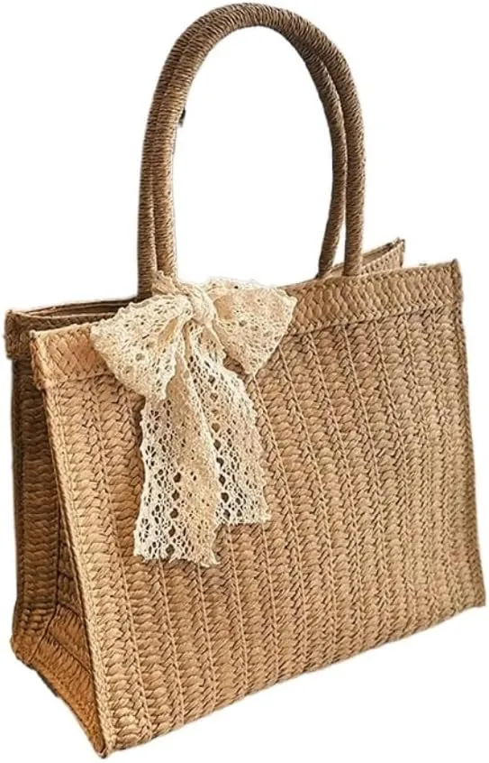 Handbag Woven Bag Women's Bag 2024 New Niche Shoulder Bag Women's Tote Straw Woven Bag Beach Straw Bags(Brown)