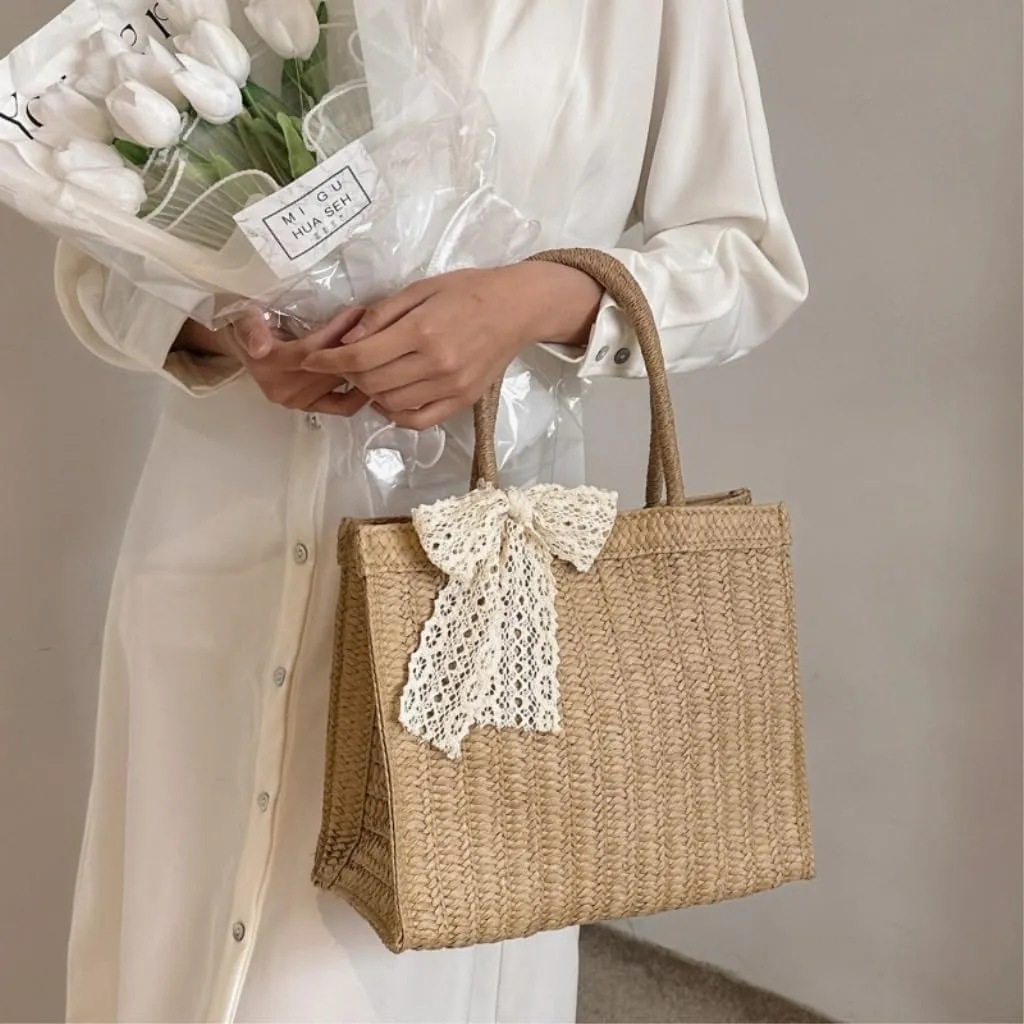 Handbag Woven Bag Women's Bag 2024 New Niche Shoulder Bag Women's Tote Straw Woven Bag Beach Straw Bags(Brown)