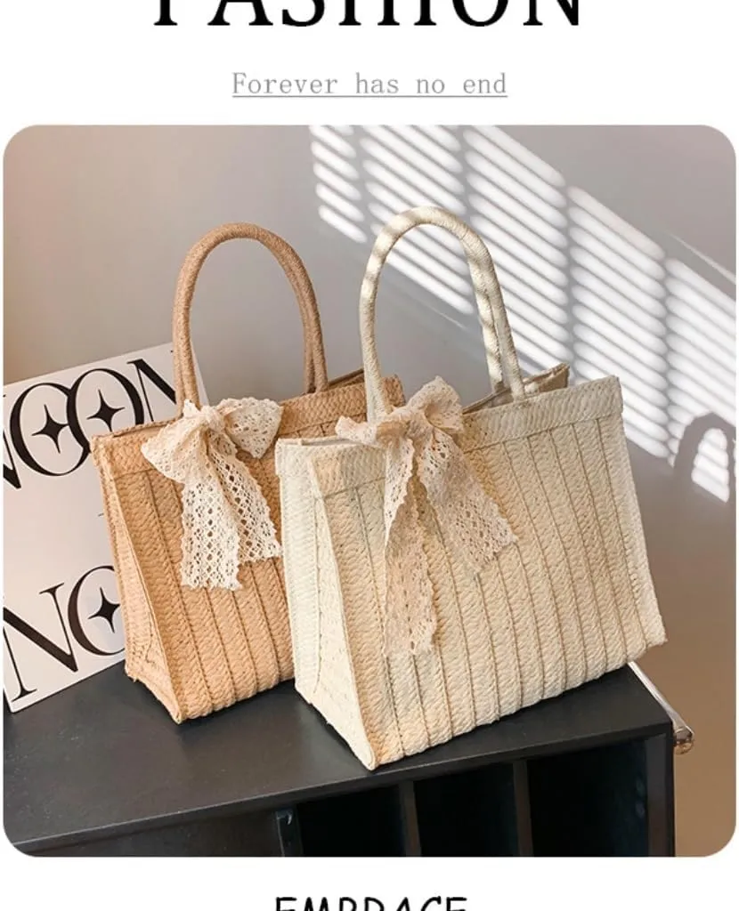 Handbag Woven Bag Women's Bag 2024 New Niche Shoulder Bag Women's Tote Straw Woven Bag Beach Straw Bags(Brown)